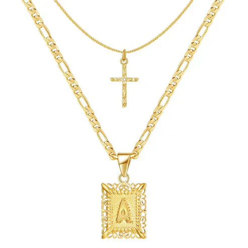 Cross Initial Necklace Set
