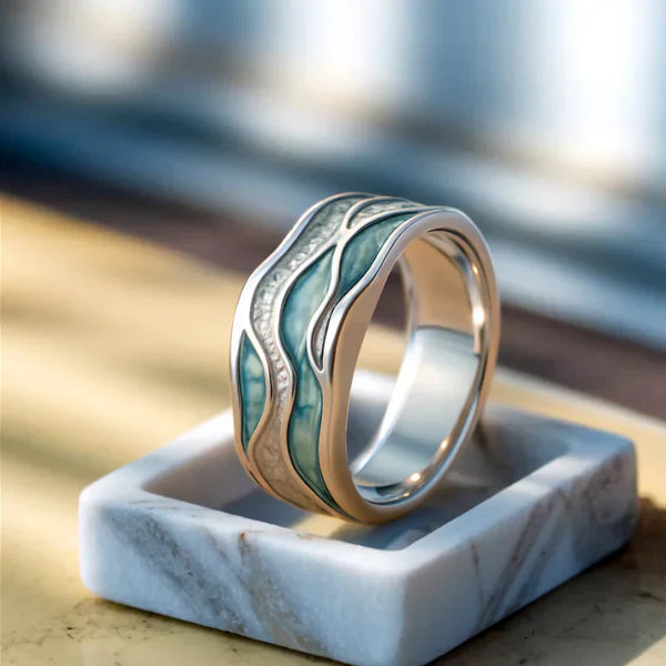 Turquoise Silvered Waves Ring