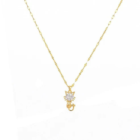 Gold platted cat necklace with zircon
