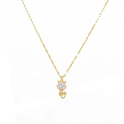 Gold platted cat necklace with zircon